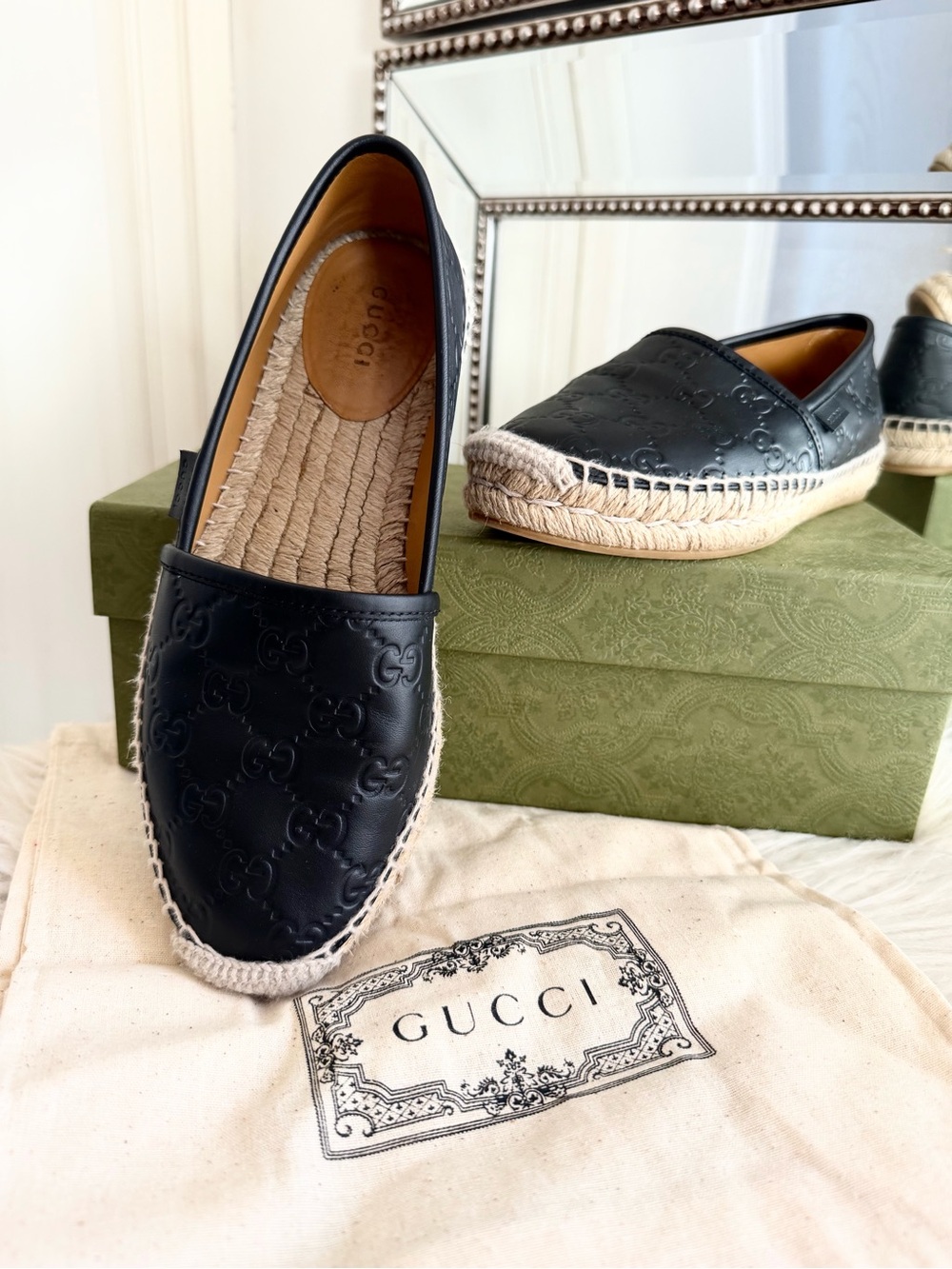 Gucci Guccissima GG Embossed Leather Espadrille Slip-Ons